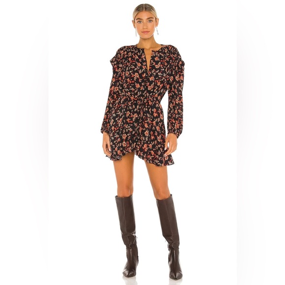 FREE PEOPLE ‘Flower Fields’ Boho Mini Dress, Black/Orange Floral, Size Small - Picture 6 of 16
